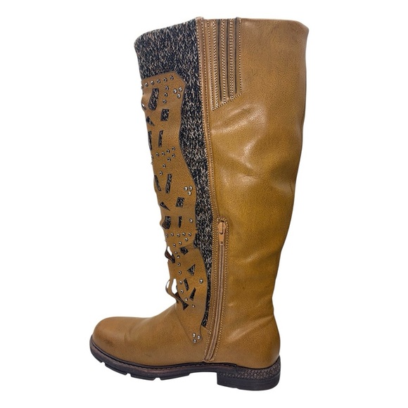Muk Luks Tall Brown Knit Buckle Boots Boho Indie Cozy Fall Festival Size 10 - Picture 14 of 14